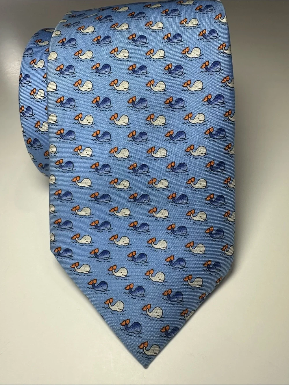 Casanova Venezia Whale Print Silk Tie Blue Novelty Marine Nautical Italy 60”